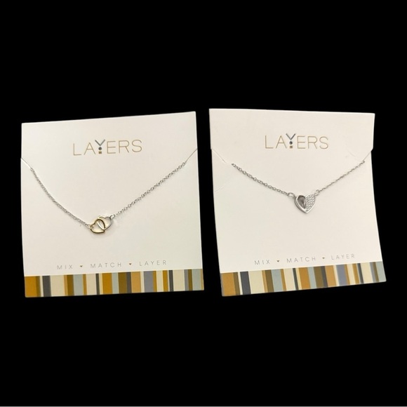 Layers Jewelry - Layers Necklaces - Silver Heart & Two Tone Hearts - Both are new!